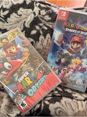 Nintendo Switch Games - Super Mario Odyssey & Mario + Rabbids (Red, Blue)